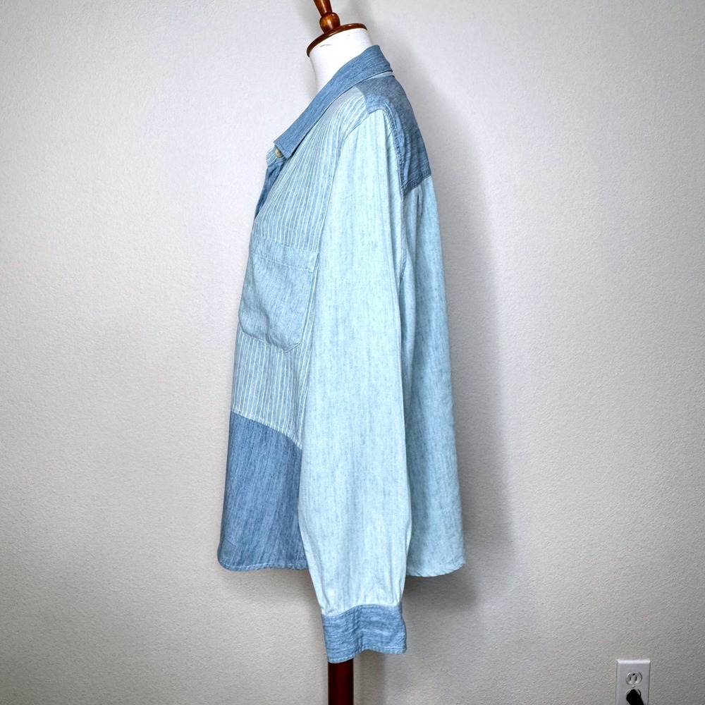 FAHERTY Autumn Tried & True Patchwork Button Up Shirt Womens XXL Lyocell Linen - Picture 4 of 9